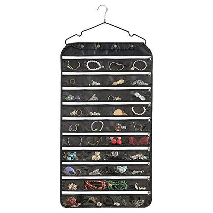BB Brotrade Hanging Jewelry Organizer with Oxford Double Side 80 Zippered Storage Pocket (black) - color: Black-1