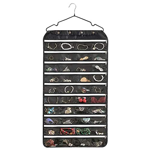 BB Brotrade Hanging Jewelry Organizer with Oxford Double Side 80 Zippered Storage Pocket (black) - color: Black-1