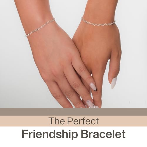 Stacking Bracelet Silver, Minimalist Simple Gourmet Satellite Rectangles Lace Heart Chain Bracelets, 925 Sterling Arm Jewelry for Women, Length 6.5-7.5 Inches - style: Hearts Chain
