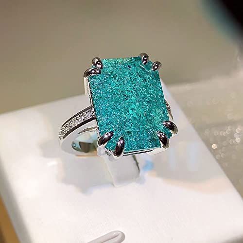 Sterling Silver Classic Temperament Ice Flower Gem Ring Fashion Wide-faced Cubic Zircon Oxide Ring Women's Jewelry - size: US Code 10