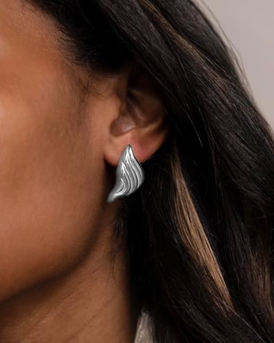 Gold Chunky Earrings for Women Trendy, 14K Gold Plated Dainty Kont Earrings Statement Minimalist Hypoallergenic Stud Earrings - color: Diana & Silver