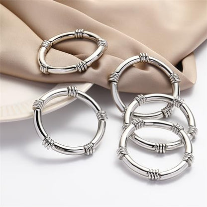 YBMYCM 5PCS Gold Chunky Bangles Bracelets for Women | 14k Gold Plated Stackable Layered Curved Bamboo Tube Stretch Bracelets Bangle Gift Jewelry - color: 5pcs Silver-8mm