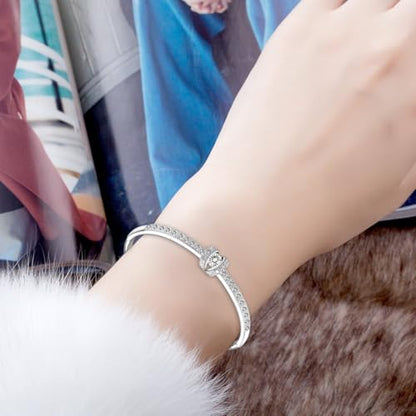Princess Bangle Bracelets For Women 18K Gold Plating Adjustable Bracelets With White Crystal Idea Gift For Women - color: White