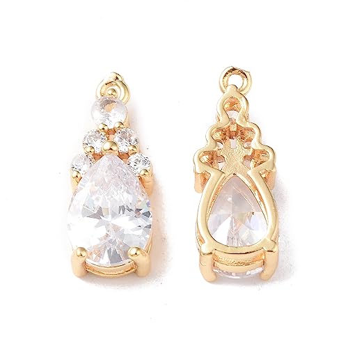 FASHEWELRY 10Pcs Faceted Teardrop Glass Pendants Cubic Zirconia Real 18K Gold Crystal Drop Charms for DIY Bracelet Necklace Earring Jewelry Craft Making - color: Crystal