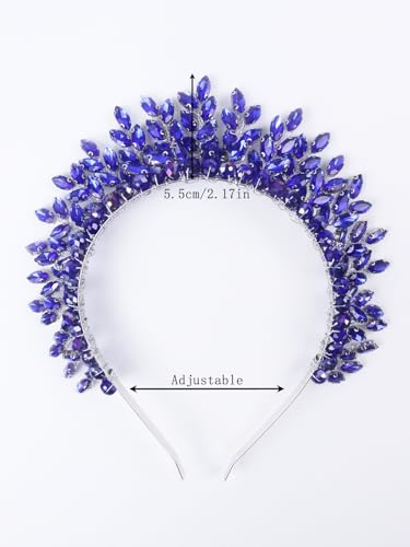 Bridal Rhinestone Headband Wedding Hair Accessories for Women, Pearl Crystal Headband Wedding Costume Headpieces for Brides Princess Quinceanera Christmas Party Prom Birthday(Blue) - color: Blue
