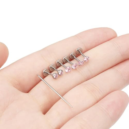 20G 18G 16G F316 Titanium Flat Back Nose Rings Studs Hypoallergenic Screw on Tragus Helix Cartilage Earrings Stud Piercing Jewerly for Women Men Bars 6mm - style: 20G Flat Back Nose Studs-bars 6mm-Pink CZ