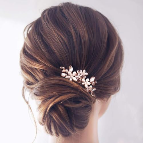 JAKAWIN Pearl Wedding Hair Accessories Bridal Clip Decorative Hair Pins | Bridesmaid Silver Rose Gold Piece Updo for Women - color: 3 Rose Gold
