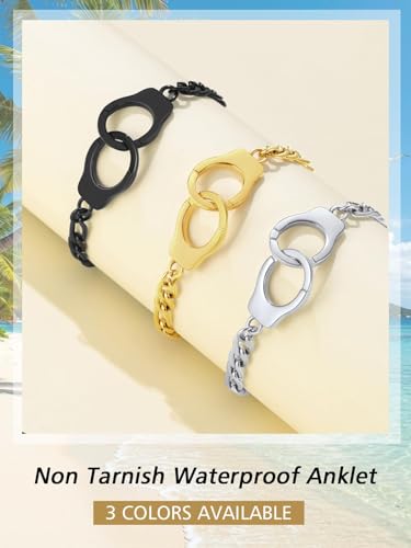 FindChic Stainless Steel Ankle Bracelets for Women, Waterproof Figaro/Cuban/Box/Beaded Chain Anklets, Summer Beach Foot Jewelry, 8.5''-10.5'' Adjustable Length, with Gift Box - style: HankCuff-Silver