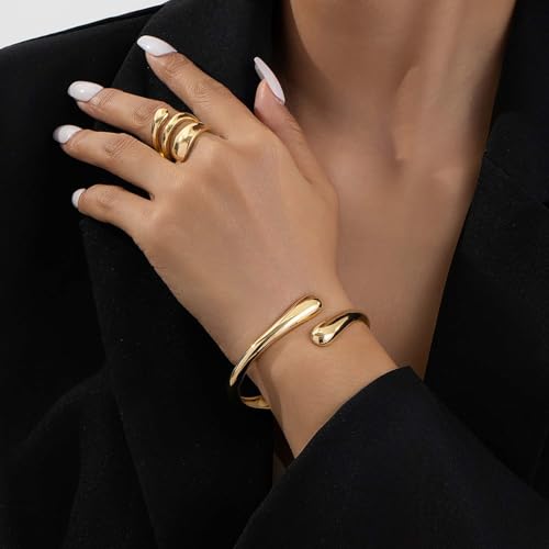 Gold Bracelets for Women Trendy Silver Bangle Cuff Bracelet Jewelry Gifts | Adjustable Size, 14K Gold Plated Chunky Bracelet - color: Gold