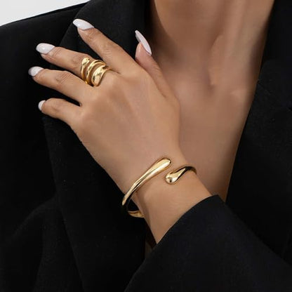Gold Bracelets for Women Trendy Silver Bangle Cuff Bracelet Jewelry Gifts | Adjustable Size, 14K Gold Plated Chunky Bracelet - color: Gold