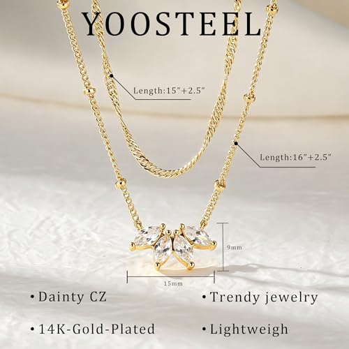 Yoosteel Layered 14K-Gold-Plated Necklace for Women,CZ Necklaces Stack | Dainty Cubic Zirconia Pendant Necklace,Simple Chain Choker Stackable,Trendy Jewelry,Wedding Bridesmaid Gifts - color: Layered Flower CZ