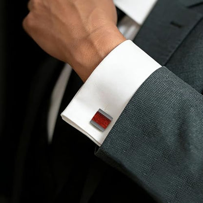 Cuff Links Mens Cufflinks Wood Inlay - Rectangular Brass Cuff Links with Gunmetal Finish, 3-Layer Electroplating, Unique Wood Grain Shirt Accessories for Business Wedding Tuxedo, Durable & Anti-Fade Jewelry Gift - color: Black/Wood