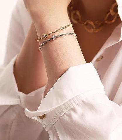 OZEL – Women’s Gold Cuff Bracelets – 18K Gold Plated Textured Bangles with Multi-Color Crystal & Rhinestone Accents – Layered Stacking Jewelry - color: RH_Star