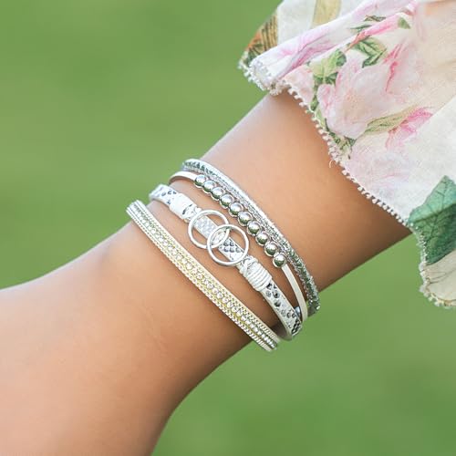 FANCY SHINY Boho Leather Wrap Bracelet Stackable Infinity Chunky Cuff Bracelets Western Hippie Outfits Jewelry Valentine Gifts for Women - color: Snakeskin White