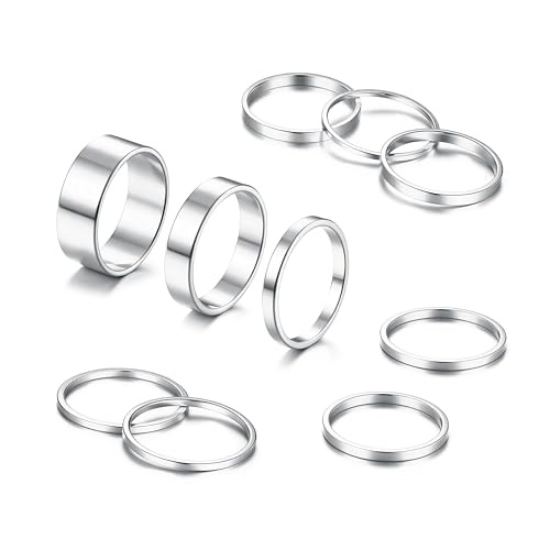 Silver Rings for Women Non Tarnish Stainless Steel Rings Set Dainty Gold Band Ring Stack Simple Stackable Thumb Pinky Ring for Multiple Size - color: SILVER-10PCS