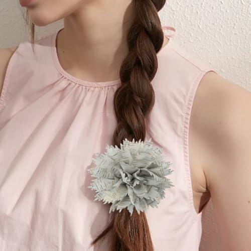 12cm Holiday Handmade Fabric Flower Brooch Pin for Women Girls Fashion Gold Thread Stripes Peony Brooches Lapel Hair Pins Dainty Anniversary Wedding Festival Dress Accessories Gift - color: Reseda