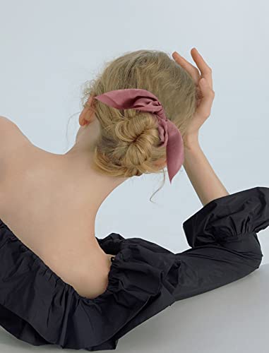 Silk Bunny Ear Hair Ties - Cute Satin Scrunchies with Bows for Girls and Women, Jaciya Hair Accessories Elastic Ropes Ponytail Holders | 6 Pack Bow Hair Scrunchy Bands Elastic Satin Hair Ties with Bow Gentle Accessories for Sleep Work Everyday Hairstyling
