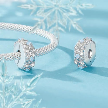 Heart Charm Clip Lock Spacer Stopper Charm Bead Bracelet 925 Sterling Silver Charms Safety Chain for Pandora Bracelets - color: Snowflake Stoppers Bead