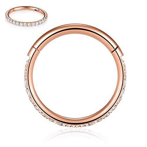 FUNLMO 20G 18G 16G 12G Nose Ring Hoop Conch Rook Daith Helix Tragus Piercing Jewelry 316L Surgical Steel Cartilage Earring Conch Hoop Earring Septum Jewelry Belly Lip Ring 5mm to 14mm - color: Rose gold-Clear ab CZ, 1pc