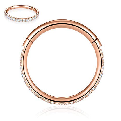 FUNLMO 20G 18G 16G 12G Nose Ring Hoop Conch Rook Daith Helix Tragus Piercing Jewelry 316L Surgical Steel Cartilage Earring Conch Hoop Earring Septum Jewelry Belly Lip Ring 5mm to 14mm - color: Rose gold-Clear ab CZ, 1pc