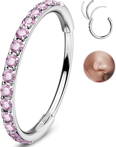 OUFER Nose Rings Surgical Steel Cartilage Earrings Tragus 316L Stainless Steel Helix Earrings Cartilage Earring 14G/16G/18G/20G Hinged Segment Rings Hoop - color: Pink