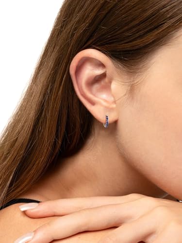Chunky Emerald Sapphire Ruby Hoop Earrings, Princess or Round Cut, 14k Yellow Gold Plated Sterling Silver Cubic Zirconia Huggie Earings Minimalist Hoops Earrings for Women Wedding Daily Birthday - style: Round cut -Sapphire -Gold