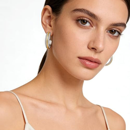 Clip on Earrings for Women Silver and Gold Plated Twisted Rope Hoops Non Pierced C Hoop Earring Lightweight Two Tone Clips Mixed Metal Jewelry Gifts - color: Twisted Hoop-silver&gold