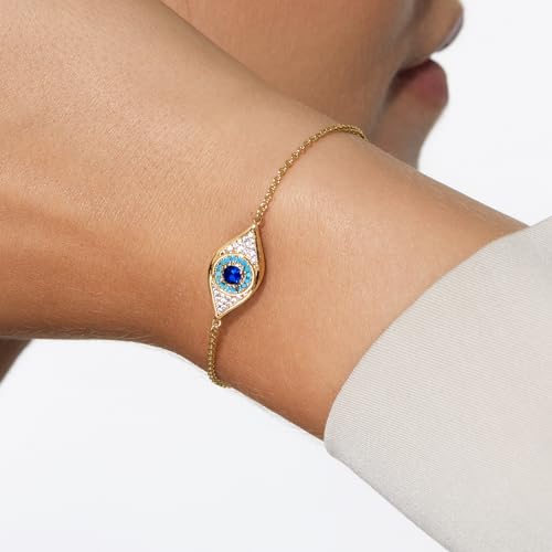 Cicy Bell Evil Eye Bracelets 18k Gold Plated Adjustable | Turquoise，Zirconia Link, Trendy Jewelry Gift for Women, 15.9" with 1.9'' Extender - color: A-Gold