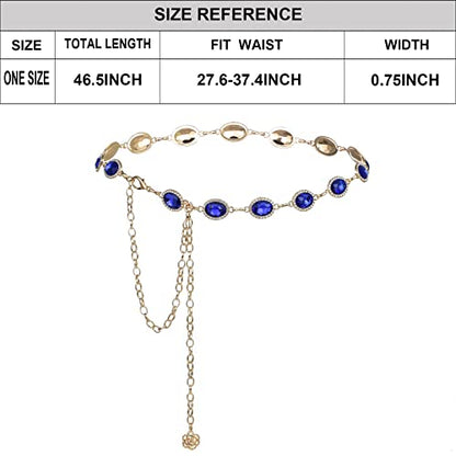 ILuvatar Green Glass Diamond Chain Belt - Metal Women's Western Style Dress Belt - color: F008-db