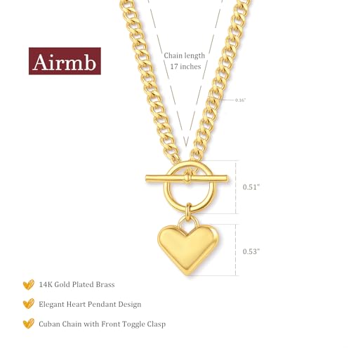 Airmb Heart Necklace for Women Gold/Silver Plated Trendy Heart Choker Lover Pendant Hypoallergenic Fashion Gold/Silver Necklace for Women Love Jewelry Gift for Women Girlfriend - color: Cuban-Chain-Gold