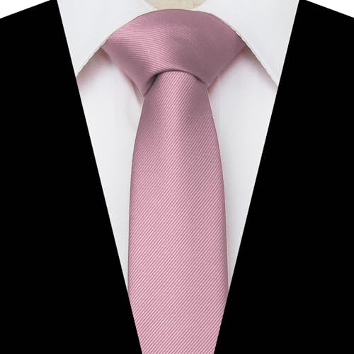 JEMYGINS 2.4" Solid Color Skinny Tie and Pocket Square with Tie Clip Sets for Men (6cm) - color: Dusty Rose