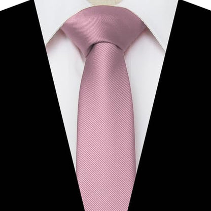 JEMYGINS 2.4" Solid Color Skinny Tie and Pocket Square with Tie Clip Sets for Men (6cm) - color: Dusty Rose