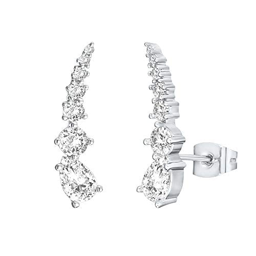 PAVOI 14K Gold Plated Cubic Zirconia Ear Crawler Stud Earrings for Women - Faux Diamond Arrow Climber Fashion Earrings - Trendy Earscape Statement Jewelry - style: Celestial