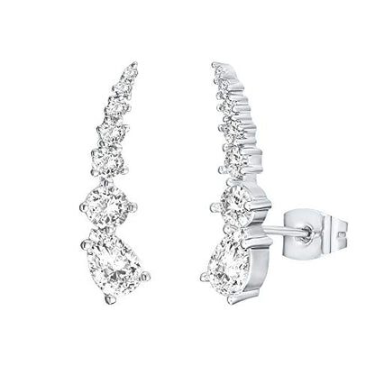 PAVOI 14K Gold Plated Cubic Zirconia Ear Crawler Stud Earrings for Women - Faux Diamond Arrow Climber Fashion Earrings - Trendy Earscape Statement Jewelry - style: Celestial