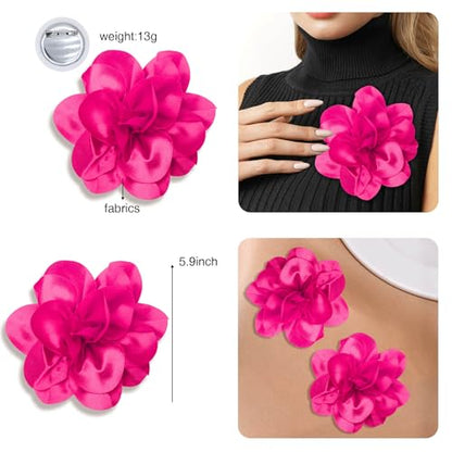 2Pack 6inch Extra Large Satin Brooches Lapel Pins Dainty Elegant Fabric Camellia Rose Flower Brooch Pin for Women Wedding Part Dance Clothes Accessories Jewelry - color: Rose Red