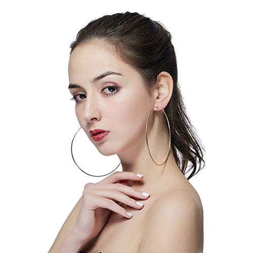 Extra Large Non Pierced Earrings for Women Men - Big Round Circle Clip On Huggie Hoop Earrings Nickel Free - color: Gold