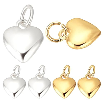 Beebeecraft 10Pcs Tiny Heart Charms 24K Gold & 925 Sterling Silver Plated Puffy Heart Charms Valentine Hearts Charm for Jewelry Making DIY Crafts Dangle Earring Bracelet - color: Gold & Silver