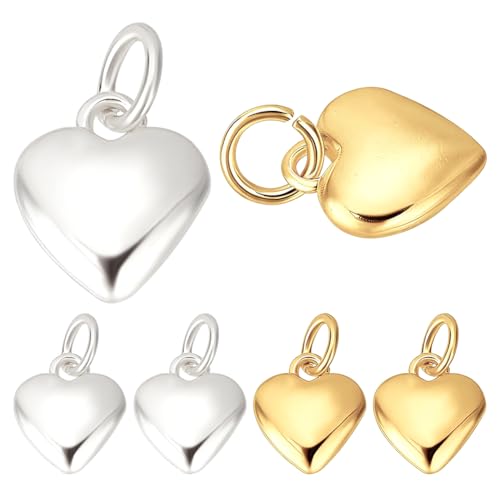 Beebeecraft 10Pcs Tiny Heart Charms 24K Gold & 925 Sterling Silver Plated Puffy Heart Charms Valentine Hearts Charm for Jewelry Making DIY Crafts Dangle Earring Bracelet - color: Gold & Silver