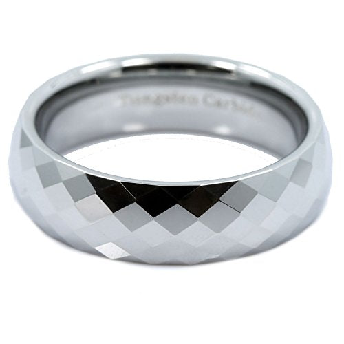 Tungsten Carbide Faceted Honeycomb Wedding Band Plated in Gold, Rose Gold or Black Ring - color: Polished-6mm