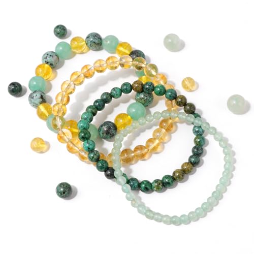 Vinswet 4pcs Beaded Bracelets for Women,Natural Healing Crystal Gemstones Bracelet,Anxiety Stress Relief Bracelet Handmade purple Jewelry Gifts for Women - color: Aventurine&African Turquoise&Citrine