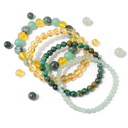 Vinswet 4pcs Beaded Bracelets for Women,Natural Healing Crystal Gemstones Bracelet,Anxiety Stress Relief Bracelet Handmade purple Jewelry Gifts for Women - color: Aventurine&African Turquoise&Citrine