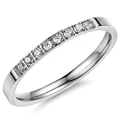 Fashion Month Women 2mm Titanium Stainless Steel Cubic Zirconia CZ Inlay White Gold Ring Wedding Engagement Silver Band