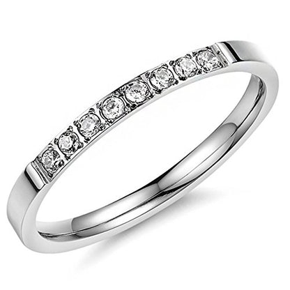 Fashion Month Women 2mm Titanium Stainless Steel Cubic Zirconia CZ Inlay White Gold Ring Wedding Engagement Silver Band