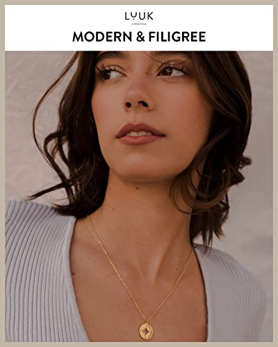 LUUK LIFESTYLE Stainless steel necklace with pendant and HAPPINESS card, 20” adjustable length, lucky charm, friendship chain, Valentine's Day gift, birthday, women's jewelry, silver, gold, rosegold - color: Gold, size: Compass
