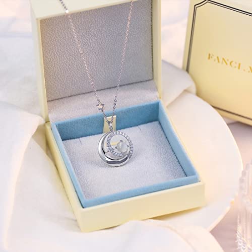 FANCIME Birthstone Necklaces 925 Sterling Silver Moon and Star Pendant Fine Jewelry Birthday Mothers Day Gifts for Mom Wife Her Daughter, Adjustable Chain 16+2" - color: Jun.- Moonstone