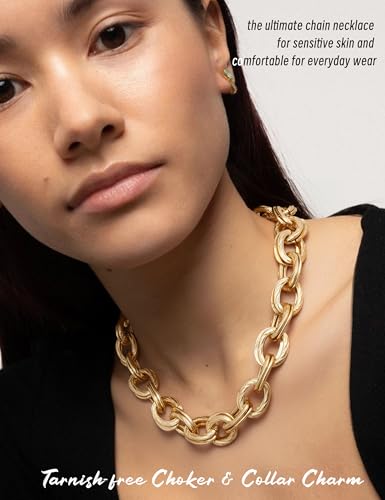 Magitaco Chunky Choker Necklace for Women, Cuban Link Chain Thick Statement Necklace, Big Double O Link Necklaces Women's Trendy Jewelry for Ladies - color: Gold plated