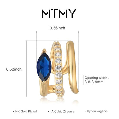 Gold Ear Cuff Earring for Women 14K Gold Plated Cubic Zirconia Non-Pierced Clip on Cartilage Chunky Ear Cuffs Hypoallergenic Jewelry - style: blue eye
