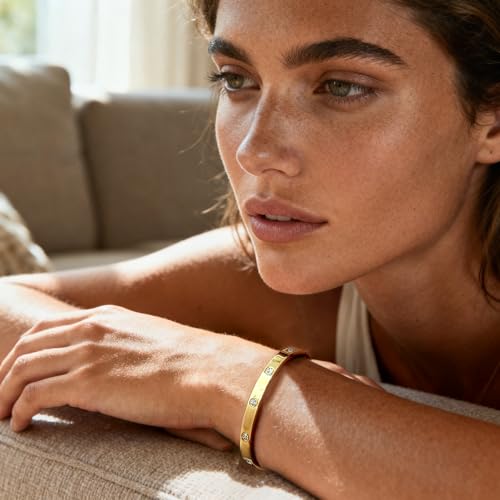 Gold Chain Bangle Bracelets For Women,18K Gold-plated Friendship Love Stainless Steel Jewelry Birthday Gifts Jewelry - color: Golden