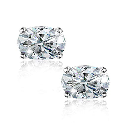 "STUNNING FLAME" Trillion-cut/Cushion-cut/Emerald-cut/Marquise-cut ... 18K White Gold Plated Sterling Silver Cubic Zirconia Simulated Diamond Stud Earrings for Women - color: Oval-Cut, size: small-white gold plated silver