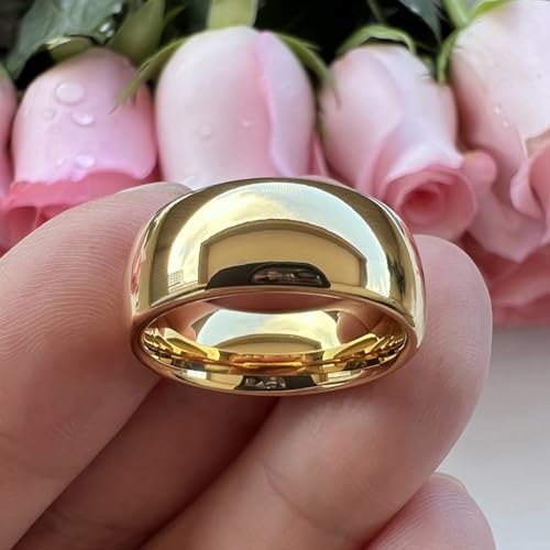 TUTISS 4mm 6mm 8mm 10mm Silver/Gold/White Tungsten Rings for Men Women Couple Fashion Jewelry Anniversary Engagement Wedding Bands Domed Polished I Love You Engraved Comfort Fit - color: 8mm Gold Tungsten I Love You